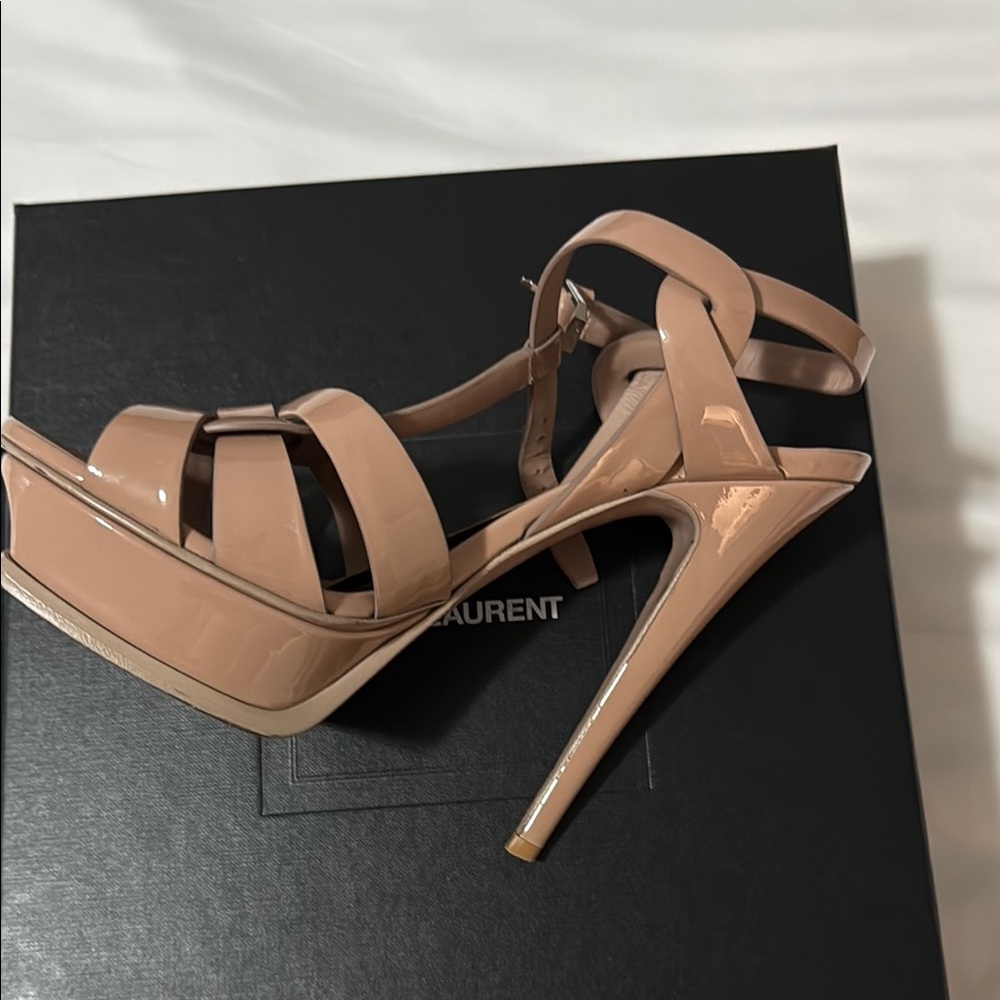 YSL Tribute Platform heels parent nude sz 6.5 - Picture 9 of 16